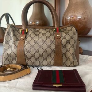 Gucci Boston satchel with strap and bonus free gucci wallet, both authentic